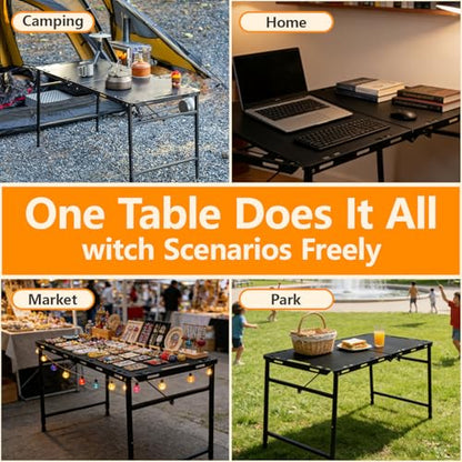 Camping Table Portable Folding Table 40.9"x18.9" (Innovative Nitrogen Gas Strut) Adjustable Heights Outdoor Folding Tactical Table with Carry Handle, Bonus Storage Bag for Camping, Picnic, Party