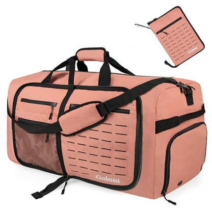 Foldable Travel Duffle Bag for Men Women, Waterproof with Shoe Compartment, 80L 120L Large Collapsible Luggage Bag, Lightweight Packable Duffel for Travel Sports Gym Airline Carry On Checked Bag - color: Pink