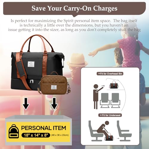 Weekender Bags for Women,Travel Duffle Overnight Bag with Shoe Compartment,Personal Item Carry On Bag,Black & Brown,Large,3 Pcs Set - color: B-BlackBrown-3PCS-4051, size: Large