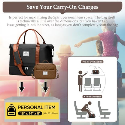Weekender Bags for Women,Travel Duffle Overnight Bag with Shoe Compartment,Personal Item Carry On Bag,Black & Brown,Large,3 Pcs Set - color: B-BlackBrown-3PCS-4051, size: Large
