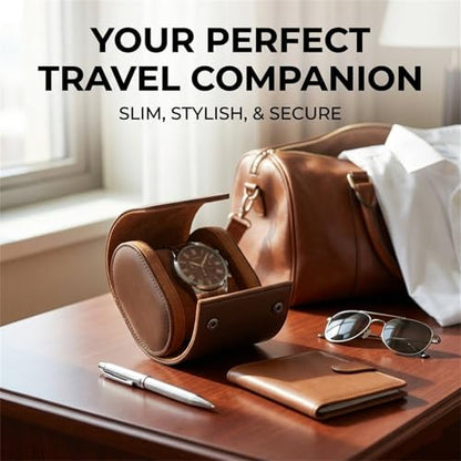 Watch Roll Travel Case for Men & Women – Portable Watch Storage Organizer with Removable Pillows & Solid Dividers, Secure Watch Holder for Home & Travel, Includes Watch Pouch & Cleaning Cloth (1 Slot)