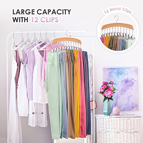 MEILIDY Leggings Hangers, Wooden Closet Hanging Leggings Storage Organizer Scarf Hangers with 24 Clips, 360° Swivel Hook, Burlywood, 2 Pcs - color: Burlywood