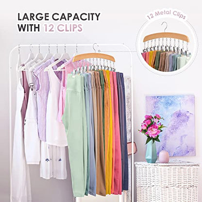 MEILIDY Leggings Hangers, Wooden Closet Hanging Leggings Storage Organizer Scarf Hangers with 24 Clips, 360° Swivel Hook, Burlywood, 2 Pcs - color: Burlywood