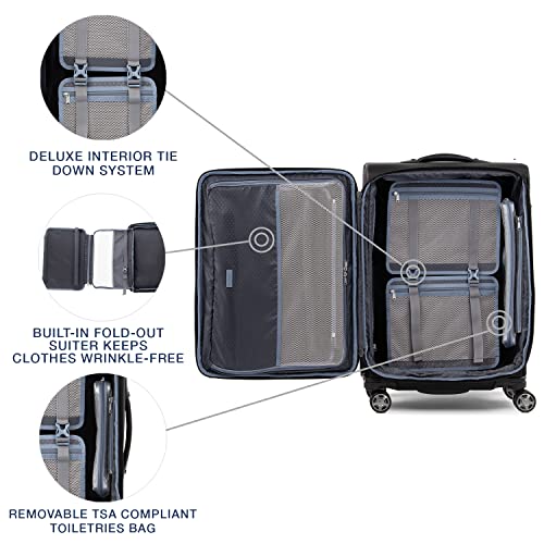 Travelpro Platinum Elite Softside Expandable Checked Luggage, 8 Wheel Spinner Suitcase, TSA Lock, Men and Women, Shadow Black, Checked Medium 25-Inch - color: Shadow Black, size: Checked-Medium 25-Inch