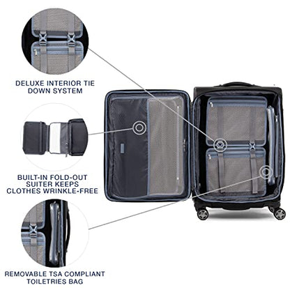 Travelpro Platinum Elite Softside Expandable Checked Luggage, 8 Wheel Spinner Suitcase, TSA Lock, Men and Women, Shadow Black, Checked Medium 25-Inch - color: Shadow Black, size: Checked-Medium 25-Inch