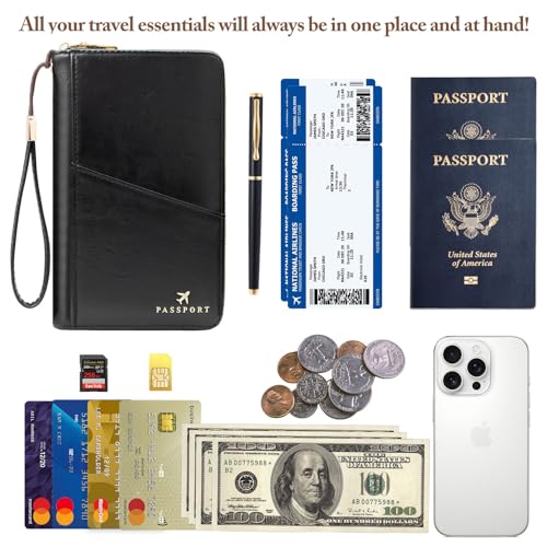 Family Passport Holder for Travel Women and Men RFID Passport Holder with Zipper Passport Case Passport cover Passport Wallet Travel Essentials and Accessories(1-2, Black) - color: Black 1