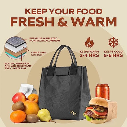 VonNova Women’s Insulated Lunch Bag with Premium 4mm Cooler Insulation, Cute Large 7L Lunch Tote for Office, Durable Small Lunch Box for Women, Stylish Lunchbox for Adults, Teens, Nurses, Teachers - color: Black