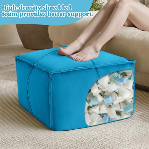 MeMoreCool Stuffed Round Pouf Ottoman Foot Rest, Floor Pouf Foot Stool with Soft Foam Chunk Filling, Small Round Ottoman Footstool Circle Footrest for Living Room - color: Piping Blue