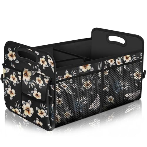 Femuar Car Trunk Organizer,Car Storage Organizer with 72L Large Capacity Waterproof Collapsible and 11 Pockets,Trunk Organizer for Car Suv/Jeep/Sedan, Large Size, Hibiscus flowers - color: Hibiscus flowers, size: Large
