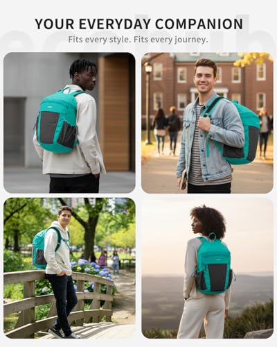 ECOHUB 15L Lightweight Casual Daypack, Packable Backpack for Daily Use, Hiking & Travel, Foldable Small Backpack with Stretch Mesh Pockets, Water-Resistant Nylon, Reflective Design - color: Pacific Teal
