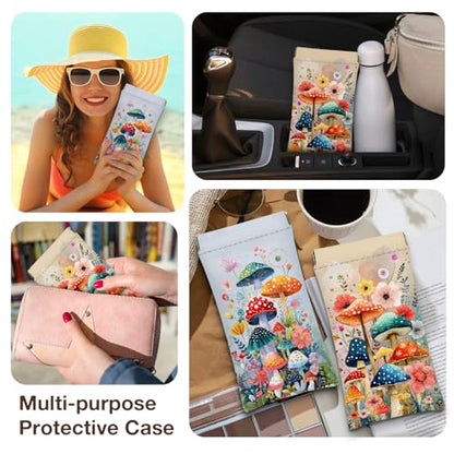 Eyeglasses Sunglasses Case PU Soft Squeeze Top Glasses Pouch for Women Student,Floral Pattern Portable Anti Scratch - color: Blue-mushroom03
