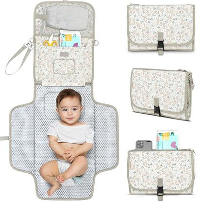 KeaBabies Portable Diaper Changing Pad, Travel, Car - Large Waterproof Baby Changing Mat, Wipeable, Padded, On The Go Travel Diaper Clutch Bag, Easy to Use Pockets for Newborn Essentials (Prairie) - color: Prairie