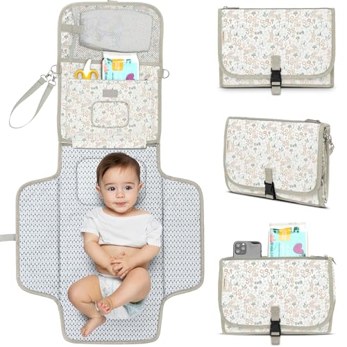 KeaBabies Portable Diaper Changing Pad, Travel, Car - Large Waterproof Baby Changing Mat, Wipeable, Padded, On The Go Travel Diaper Clutch Bag, Easy to Use Pockets for Newborn Essentials (Prairie) - color: Prairie