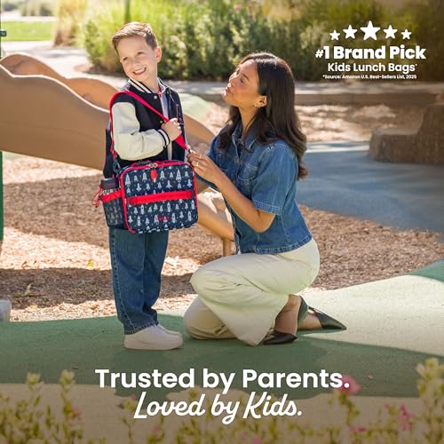 Bentgo Kids Lunch Bag - Durable, Double-Insulated Lunch Bag for Kids 3+; Holds Lunch Box, Water Bottle, & Snacks; Easy-Clean Water-Resistant Fabric & Multiple Zippered Pockets (Rocket) - color: Rocket
