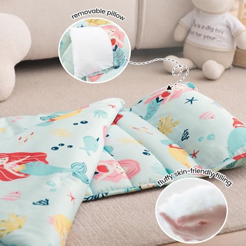 PHF Soft Toddler Nap Mat with Removable Pillow, Rollup Design Kids Sleeping Mat, Slumber Bags for Girls, 50"x20" Toddler Sleeping Bag for Daycare Preschool Travel Camping, Cute Mermaid - color: Cute Mermaid