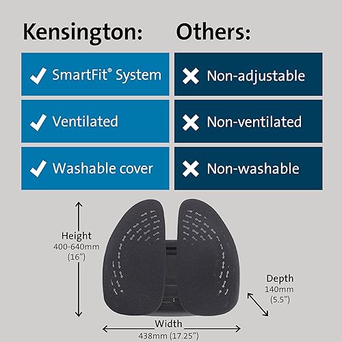 Kensington SmartFit Conform Back Rest – Adjustable Lumbar Support with Flexible Side Panels, Ergonomic Mesh Design for Improved Posture & Comfort, Universal Office Chair Fit – Black (K60412WW)