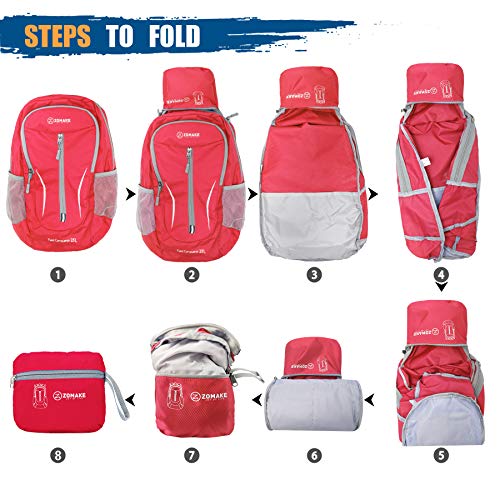 ZOMAKE Ultra Lightweight Packable Backpack 25L, Foldable Hiking Backpacks Water Resistant Small Folding Daypack for Travel(Red) - color: Red