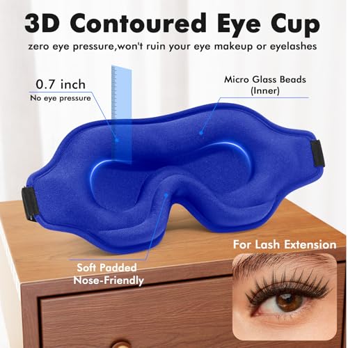 Sleep Eye Mask for Men Women, Weighted Sleeping Mask for Side Sleeper, Travel Blackout Night Blindfold Eye Shade Cover with Adjustable Strap (Sapphire) - color: Sapphire