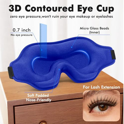 Sleep Eye Mask for Men Women, Weighted Sleeping Mask for Side Sleeper, Travel Blackout Night Blindfold Eye Shade Cover with Adjustable Strap (Sapphire) - color: Sapphire