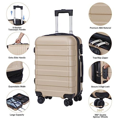 SUPER DEAL 21 Inch Expandable Suitcase Hardside Carry On Travel Luggage with Spinner Wheels Height Adjustable Handle, Champagne - color: Champagne