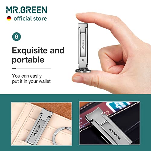 MR.GREEN Collapsible Nail Clippers Small and Thin Portable Travel Nail Scissors Cutter Stainless Steel Manicure Tools with Nail Files (Blue Leather Case+ Iron Box) - size: Blue Leather Case + Iron Box