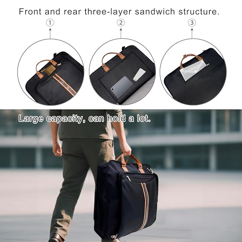 Garment Bags for Travel, Large Carry On Suit Bag for Hanging Clothes, Waterproof & Wrinkle Free with Shoulder Strap for Business, for Men and Women (Black)