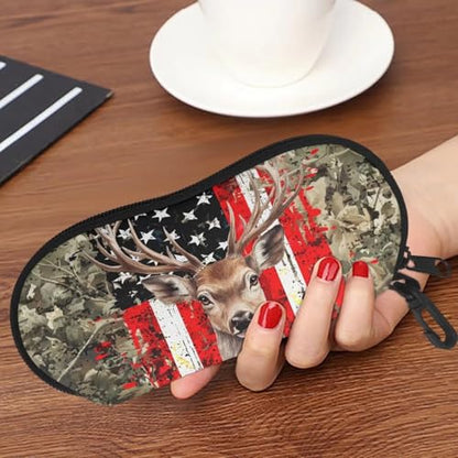 AFPANQZ Glasses Case with Carabiner Hanging Portable Neoprene Zipper Sunglasses Case Soft Lightweight - color: 3d Deer