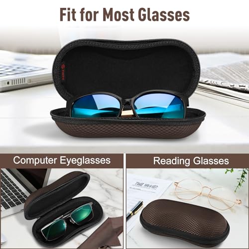 FINTIE Sunglasses Case, Hard EVA Shell Shockproof Sport Glasses Case with Metal Carabiner Travel Zipper Eyeglasses Holder - color: Brown