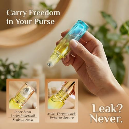 PrettyCare 12 Pack, 10 ml Essential Oil Roller Bottles with Stainless Steel Roller Ball - Refillable Leak-proof Empty Thick Blue& Yellow Glass Roll on Bottles with Golden Caps for Travel, Perfume - color: Gradient Blue-Green, size: 12 Pack