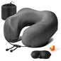 Ergonomic Travel Pillow with Memory Foam Core, Washable Cover & Kit for Airplane and Car