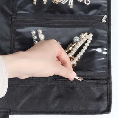 Zilink Hanging Jewelry Organizer for Closet with Zippers Double-Sided Jewelry Holder Organizer Dustproof Jewelry Organizer for Earrings, Necklaces, Rings, Bracelets, Black