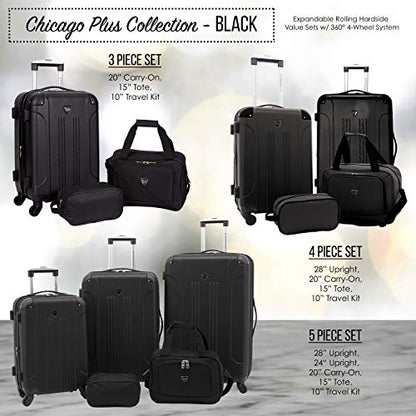 Travelers Club Chicago Hardside Expandable Spinner Luggage, Black, 5 Piece Set - color: Black, size: 5 Piece Set