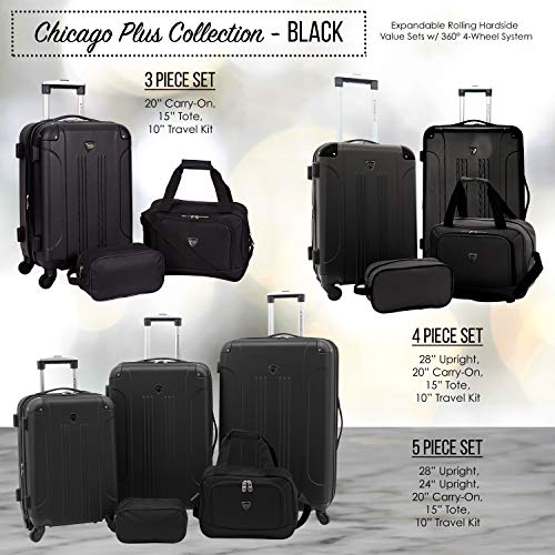Travelers Club Chicago Hardside Expandable Spinner Luggage, Black, 3 Piece Set - color: Black, size: 3 Piece Set
