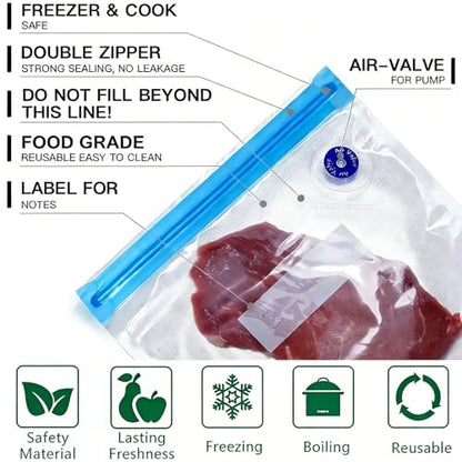 MOMODA Sous Vide Cooking Bags - Set of 30 | BPA-Free Reusable Vacuum Seal Bags with Air Valve for Joule and Anova Cookers | Freezer Safe Vacuum Food Storage Bags with Upgraded Electric Pump Included - color: Electric Pump-White