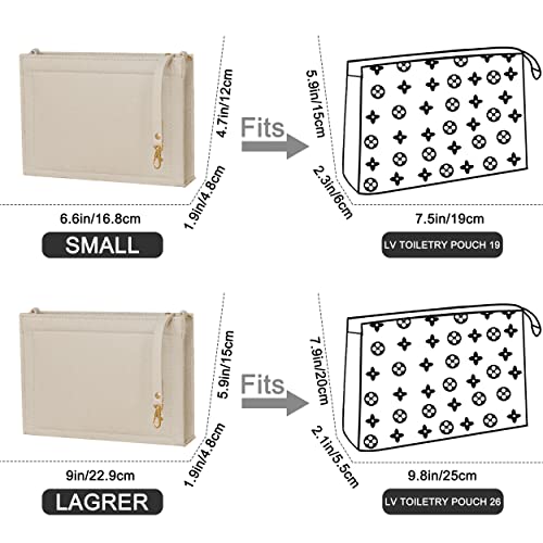 Felt Hangbag Tote Organizer Insert Fits Toiletry Pouch 26x19 Messenger Bag Insert with Gold Buckle&Keychain (Beige) - color: Beige, size: Small-19