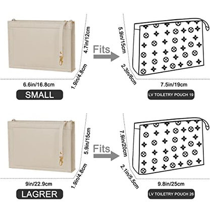Felt Hangbag Tote Organizer Insert Fits Toiletry Pouch 26x19 Messenger Bag Insert with Gold Buckle&Keychain (Beige) - color: Beige, size: Small-19
