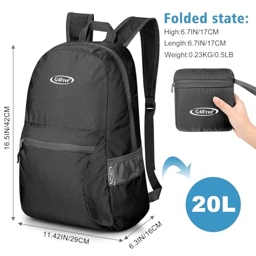 G4Free 20L Lightweight Packable Backpack Travel Hiking Daypack Foldable Backpack for Men Women - color: Black Update
