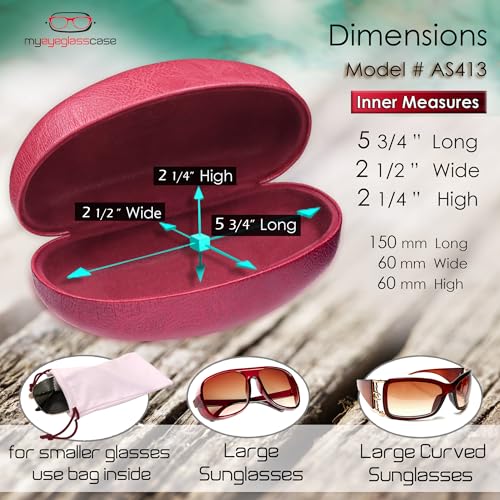 MyEyeglassCase® Large Hard Sunglasses Case | fits Large curved Sunglasses, with microfiber bag and cleaning cloth - color: Cranberry Burgundy