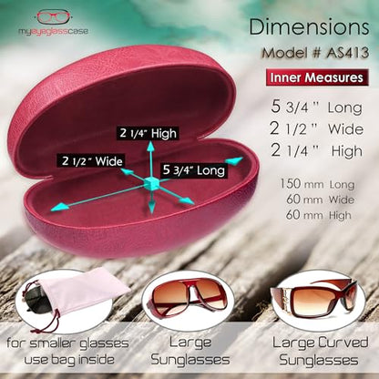 MyEyeglassCase® Large Hard Sunglasses Case | fits Large curved Sunglasses, with microfiber bag and cleaning cloth - color: Cranberry Burgundy