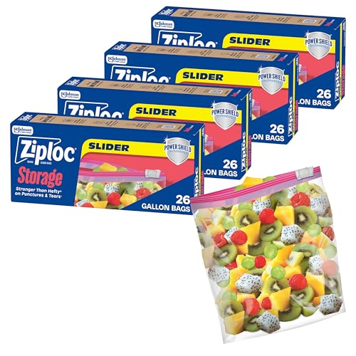 Ziploc Gallon Food Storage Slider Bags, Power Shield Technology for More Durability, 104 Bags Total - size: 104 Count