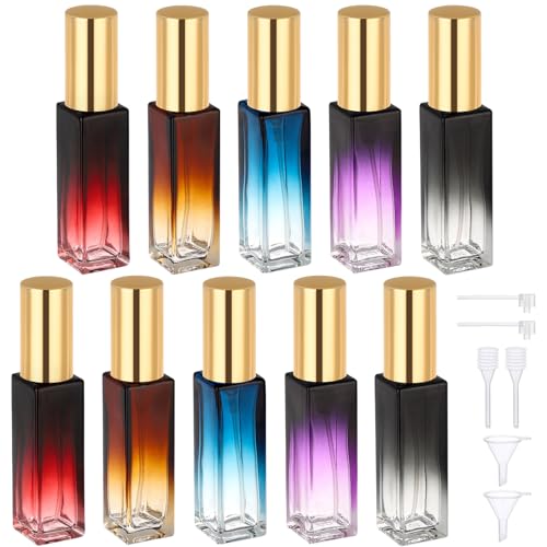 Segbeauty 0.34oz Mini Perfume Spray Bottles, 10Pack 10ml Glass Travel Perfume Atomizer Refillable, Small Empty Cologne Atomizer for Frangrance, Sample Cologne Bottles Sprayer with Refill Tool - color: Amber Blue Red Purple Black, style: Mini Bottle Set