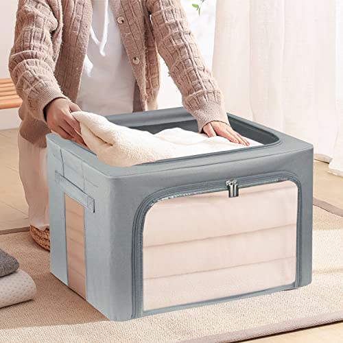 UUBEMM Clothes Storage Bins with Foldable Sturdy Frame,Stackable Storage Box for Closet Shelf Organizers for Seasonal Clothing,Blankets,Towel Bed Sheets,Toys Gift Others (Medium -40L x3PACK, Grey) - size: Medium -40L x3PACK