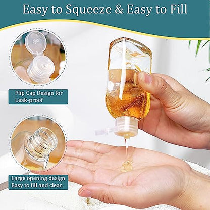 Cosywell Leakproof Squeeze Bottles Travel Kit - 4pc 3.4 oz TSA Approved for Shampoo, Conditioner and Toiletries - color: A-3.4oz-Clear-3label1blank