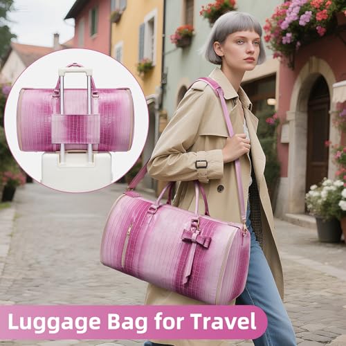 Convertible Garment Duffle Bag for Women, Foldable 2-in-1 Carry On Travel Bag with Shoe Compartment & Toiletry Pocket, PU Leather Stylish Garment Bags for Business Trip, Vacation, Pink-White - color: Rose-Pink
