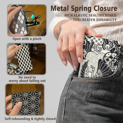 Eyeglasses Sunglasses Case PU Soft Squeeze Top Glasses Pouch for Women Men,Floral Pattern Portable Anti Scratch - color: Black and White Japanese Pattern
