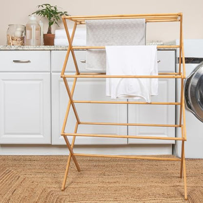 Household Essentials Bamboo Folding Clothes Drying Rack, Upscale Laundry Rack with 11 Dowels, Environmentally Friendly, Stable Frame, Shelf for Drying Flat - color: Natural Bamboo