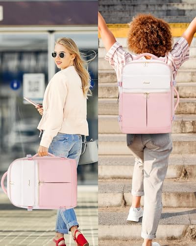 LOVEVOOK 40L Large Travel Backpack for Women, Flight Approved, Waterproof, TSA Compliant, Fits 17.3'' Laptop, 17 Pockets, 3 Packing Cubes - color: Beige-pink, size: 40L-17.3 Inch-4Pcs