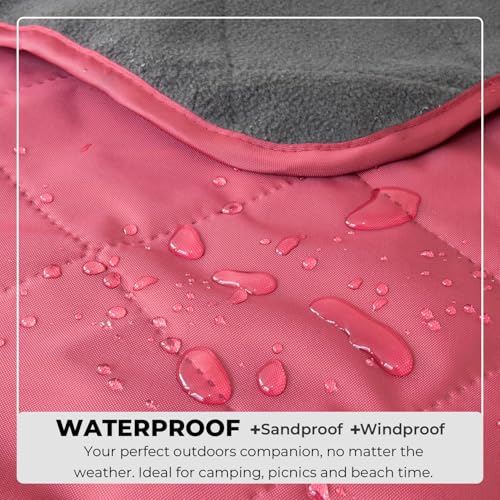BRAWNTIDE Large Waterproof Outdoor Blanket, Extra Thick Fleece, Warm, Windproof & Sandproof, Quilted Stadium Blanket for Sports Events, Beach, Camping, Picnics, Dogs & Car, 82" x 55 - color: Wine