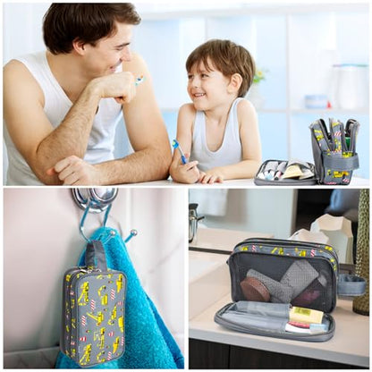 Kids Toiletry Bag for Boys, Travel Toiletry Bag for Little Young Boys Waterproof Hanging Wash Bag Toddler Traveling Toiletries, Construction Grey - color: Construction