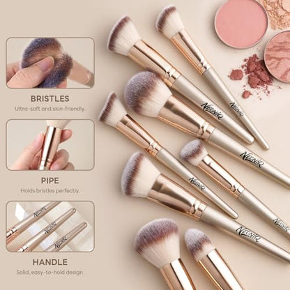 25PCS Makeup Brushes Set with Travel Case, Professional Makeup Brush Kit for Foundation, Concealer, Powder, Eyeshadow & Blush, Essential Cosmetic Tools, Portable Travel Gift Set (Gold) - color: 25 PCS-Champagne Gold